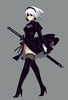 2B from Nier Automata Combat Stance - digital artwork showing android warrior in signature outfit