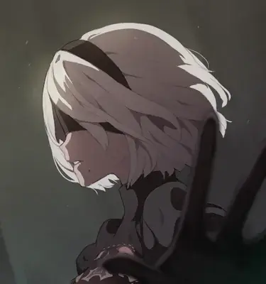 2B from Nier Automata contemplative profile - digital artwork showing android warrior in signature outfit