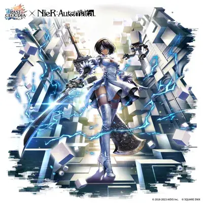 2B from Nier Automata digital artwork showing android warrior in signature outfit with giant sword
