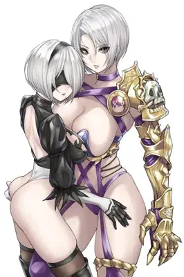 Image of 2B in a dramatic pose - YoRHa android character art from the video game Nier Automata