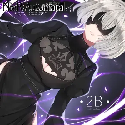 2B from Nier Automata dynamic combat portrait - digital artwork showing android warrior in signature outfit