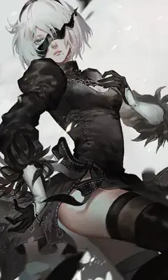 2B from Nier Automata Ethereal Portrait - digital artwork showing android warrior in signature outfit