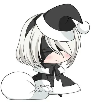 2B from Nier Automata festive chibi style - digital artwork showing android warrior in signature outfit