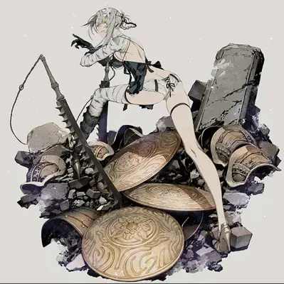 2B from Nier Automata fierce combat pose - digital artwork showing android warrior in signature outfit
