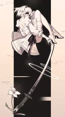 2B from Nier Automata floating pose - digital artwork showing android warrior in signature outfit