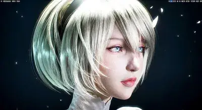2B from Nier Automata hyper-realistic portrait - digital artwork showing android warrior in signature outfit