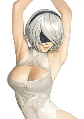 2B from Nier Automata in an intimate pose - digital artwork showing android warrior in a stylized white outfit