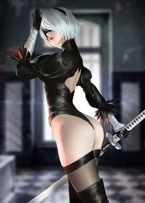 2B from Nier Automata posing with her sword - digital artwork showing android warrior in signature outfit