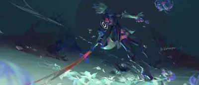 2B from Nier Automata mid-combat strike - digital artwork showing android warrior in signature outfit