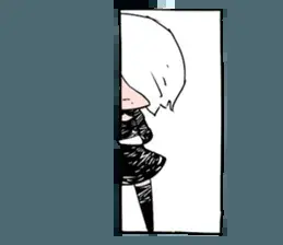 2B from Nier Automata minimalist chibi artwork showing android warrior in signature outfit