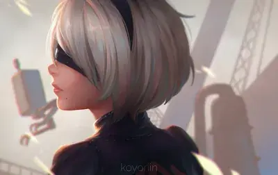2B from Nier Automata Pensive Gaze - digital artwork showing android warrior in signature outfit