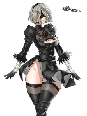 2B from Nier Automata poised android warrior - digital artwork showing android warrior in signature outfit