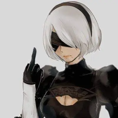 Digital illustration of 2B (YoRHa No.2 Type B) from NieR: Automata wearing a black gothic-lolita outfit with a blindfold.