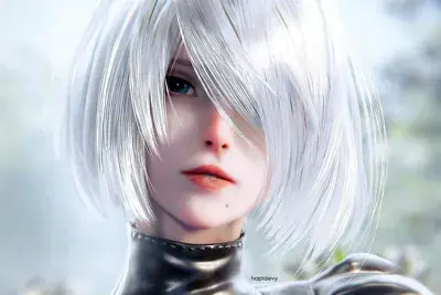 2B from Nier Automata Serene Portrait - digital artwork showing android warrior in signature outfit