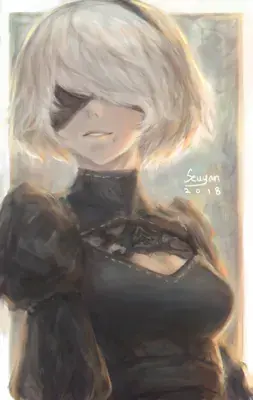 2B from Nier Automata serene portrait - digital artwork showing android warrior in signature outfit