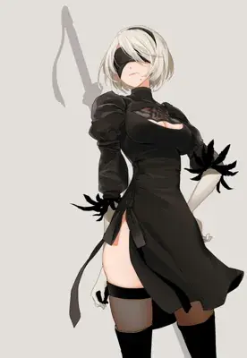 2B from Nier Automata signature combat stance - digital artwork showing android warrior in signature outfit