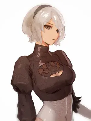 2B from Nier Automata signature look - digital artwork showing android warrior in signature outfit