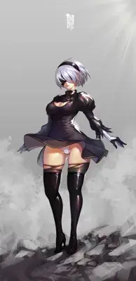 2B from Nier Automata standing gracefully - digital artwork showing android warrior in signature outfit