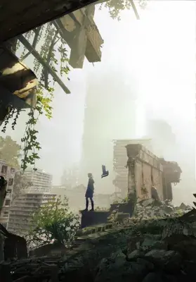 2B from Nier Automata standing in the ruins - digital artwork showing android warrior in signature outfit