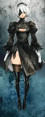 2B from Nier Automata standing portrait - digital artwork showing android warrior in signature outfit