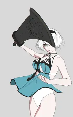 2B from Nier Automata stylized combat ready - digital artwork showing android warrior in signature outfit