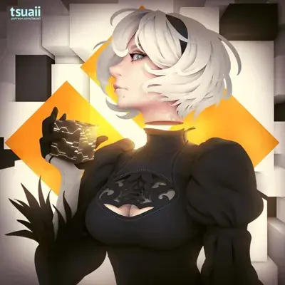 2B from Nier Automata surreal portrait - digital artwork showing android warrior in signature outfit