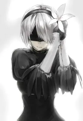 2B from Nier Automata holding a Lunar Tear - digital artwork showing android warrior in signature outfit