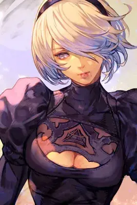 2B from Nier Automata Unmasked Portrait - digital artwork showing android warrior in signature outfit
