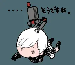 2B from Nier Automata whimsical chibi interaction - digital artwork showing android warrior in signature outfit