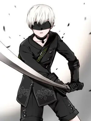 9S from Nier Automata 9S engaging in a precise combat stance - digital artwork showing android warrior in signature outfit