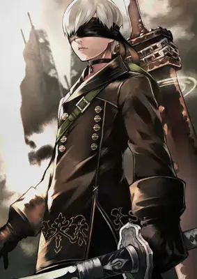 9S from Nier Automata standing in military attire - digital artwork showing android warrior in signature outfit