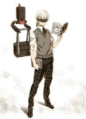 9S from Nier Automata in a school uniform setting - digital artwork showing android scanner in casual outfit