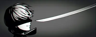 9S from Nier Automata side profile blade strike - digital artwork showing android warrior in signature outfit