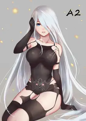 Digital art of A2 from NieR:Automata in her black bodysuit.