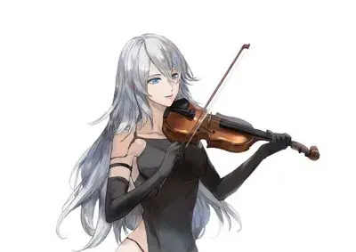 A2 from Nier Automata A2 playing violin - digital artwork showing android warrior in signature outfit