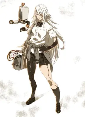 Fan art illustration of A2 in a school uniform from Square Enix's Nier Automata game