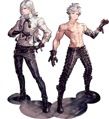 Adam and Eve from Nier Automata digital artwork showing the machine siblings in their signature character designs