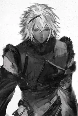 Adam from Nier Automata digital artwork showing the machine character in detailed monochrome style