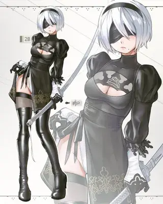 Artistic render of 2b from nier automata