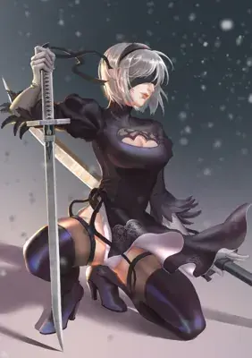 Artistic render of 2b from nier automata