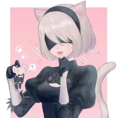2B from Nier Automata cat-eared illustration - digital artwork showing android warrior in signature outfit