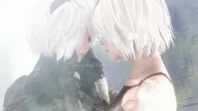 2B from Nier Automata ethereal reflection - digital artwork showing android warrior in signature outfit