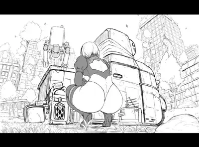 Black and white drawing of a robot