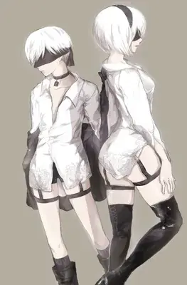 Couple of anime girls with short hair and white hair