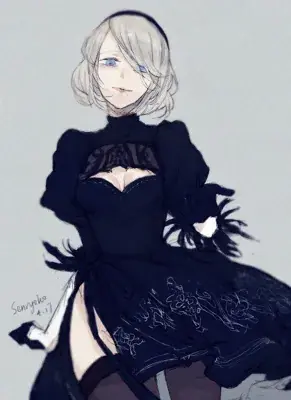 Drawing of a woman in a black dress