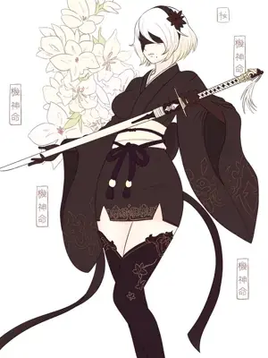 Drawing of a woman with a sword and flowers