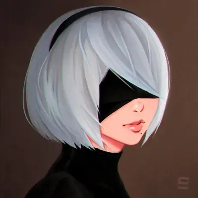 Drawing of a woman with white hair and black eyes