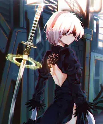 Girl in a black dress holding a sword