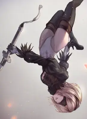 Girl in a black outfit is flying with a sword