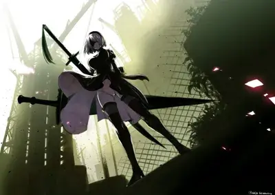Girl in a white dress and black hair is standing in front of a city